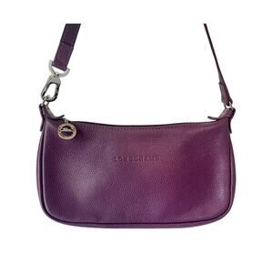 Longchamp Le Foulonné Pebbled Purple Leather Bag Shoulder Bag Silver Vintage Y2K